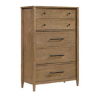 Commode à 5 tiroirs en placage de hickory avec tiroir inférieur doublé de cèdre