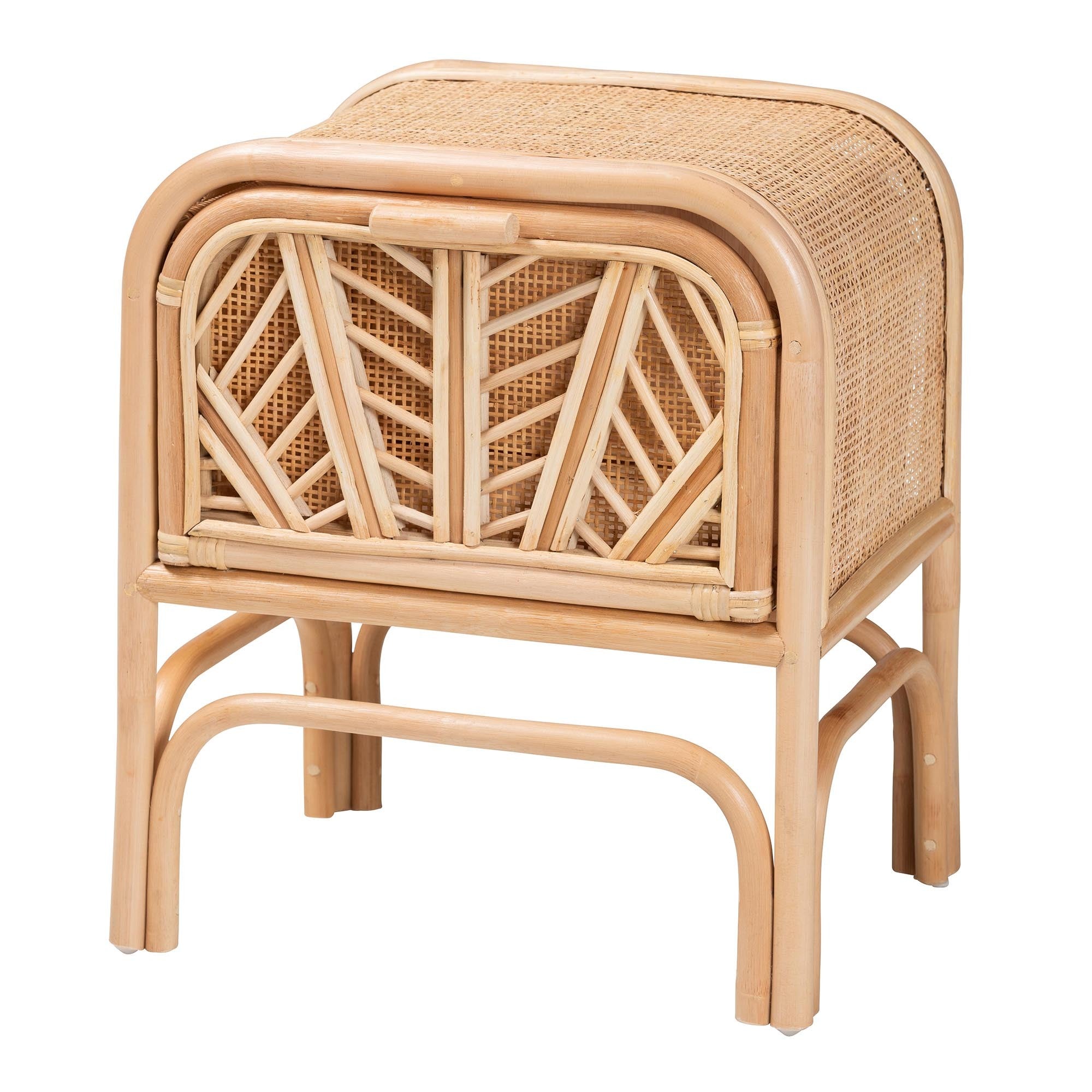Table de chevet 1 tiroir en rotin avec détails tressés