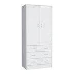 19 Armoire moderne à deux portes avec 3 tiroirs et 1 tringle de penderie pour chambre à coucher