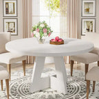 Table à manger ronde de 120 cm pour 4 personnes, table de salle à manger/cuisine/salon en bois style ferme