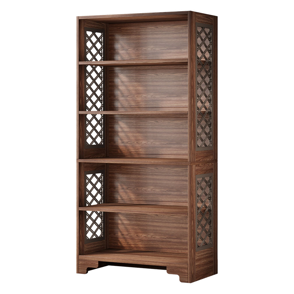 Étagère Mid-Century 6 Niveaux Marron Vintage avec Design en X