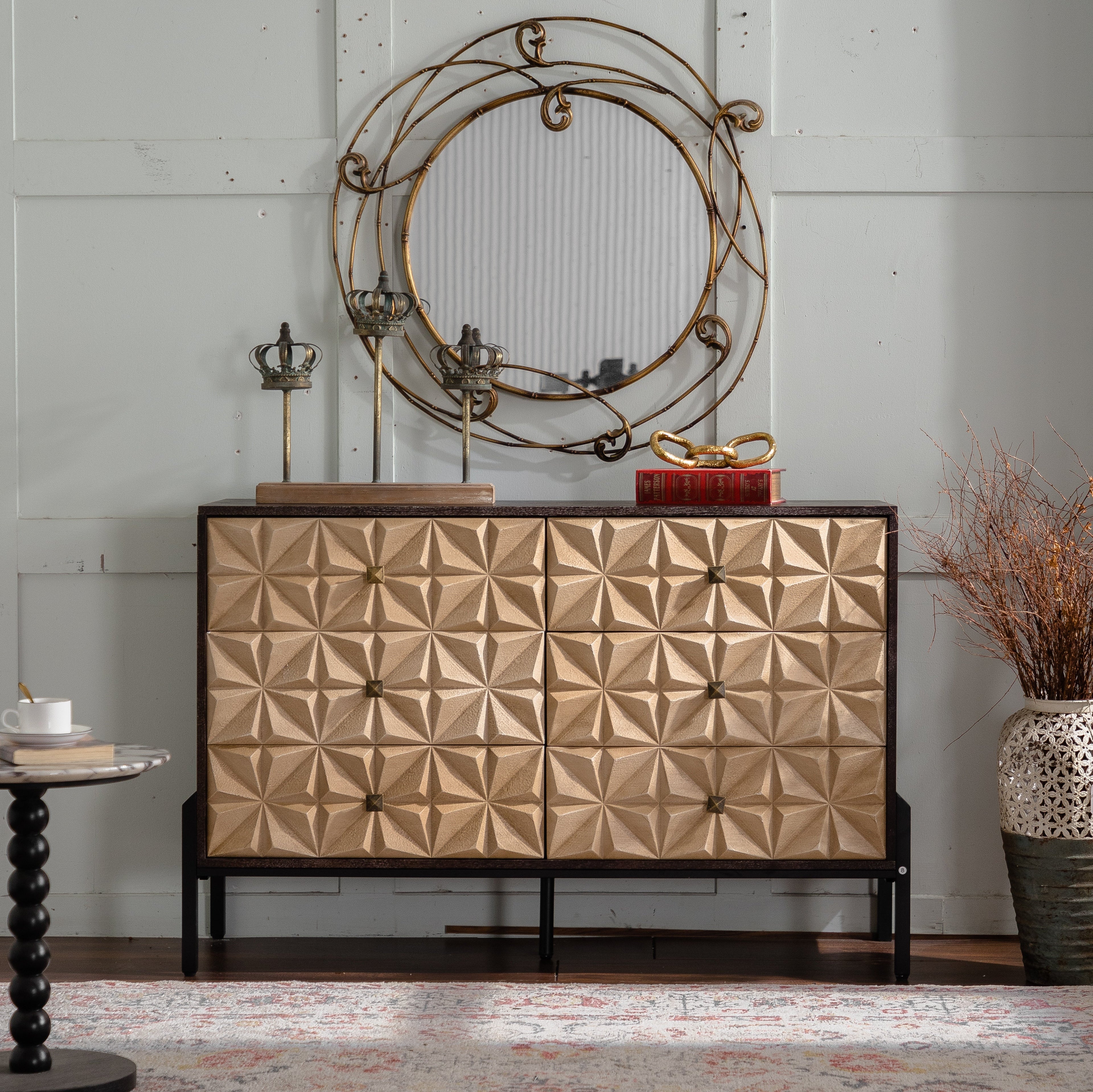 Commode Diamant Géométrique 3D Mid-Century Moderne