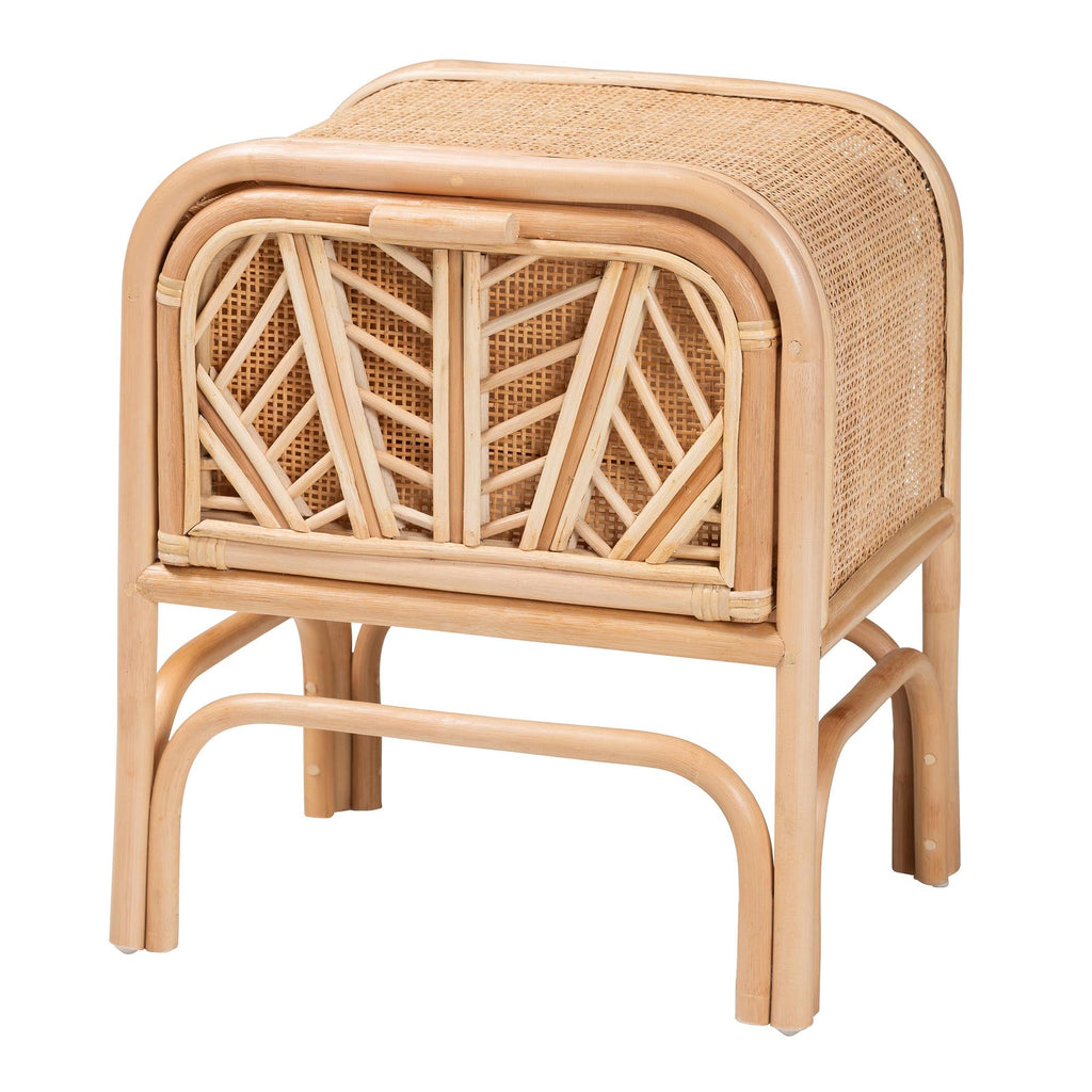 Table de chevet 1 tiroir en rotin avec détails tressés
