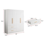 Armoire penderie autoportante de 63 pouces de large avec tiroirs