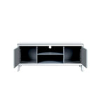 Meuble TV de 150 cm avec portes miroir en losange et rangement pour téléviseurs jusqu'à 65 pouces