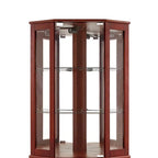 Vitrine d'angle à 6 étagères avec lumières, miroirs et étagères réglables, merisier