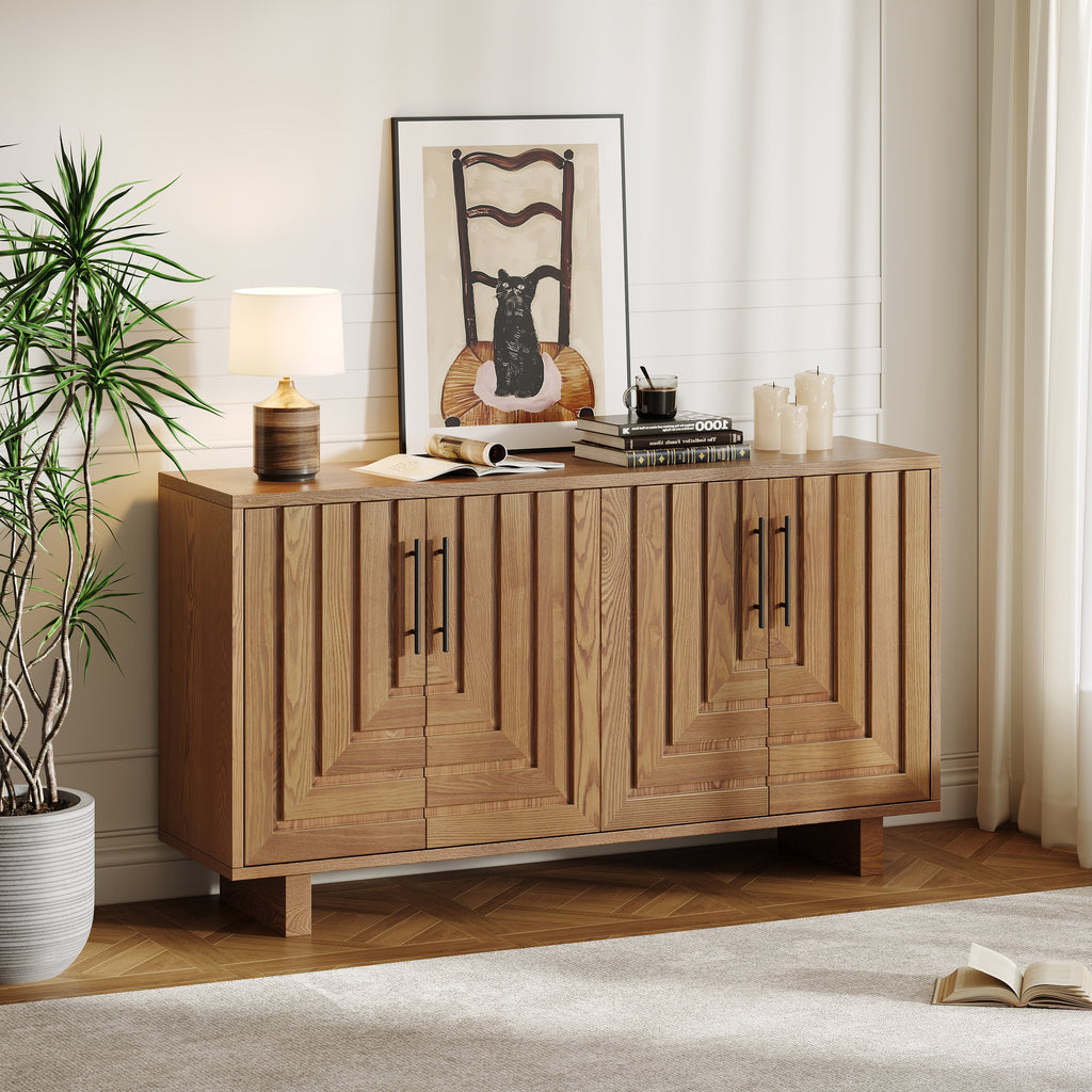 Buffet bas moderne avec 4 portes et poignées métalliques