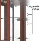 Vitrine d'angle à 6 étagères avec lumières, miroirs et étagères réglables, merisier
