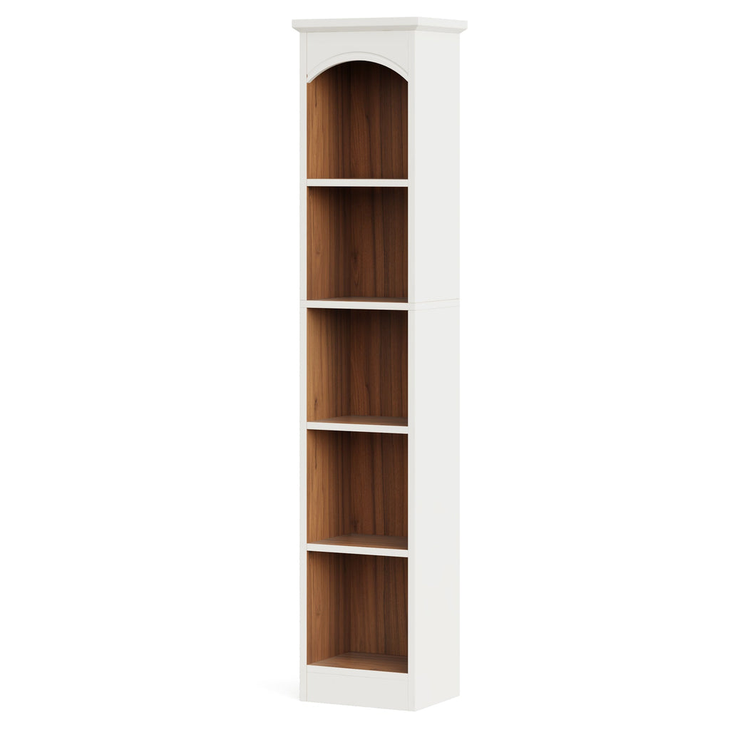 Bibliothèque Vintage Blanche et Chêne à 5 Niveaux avec Arches