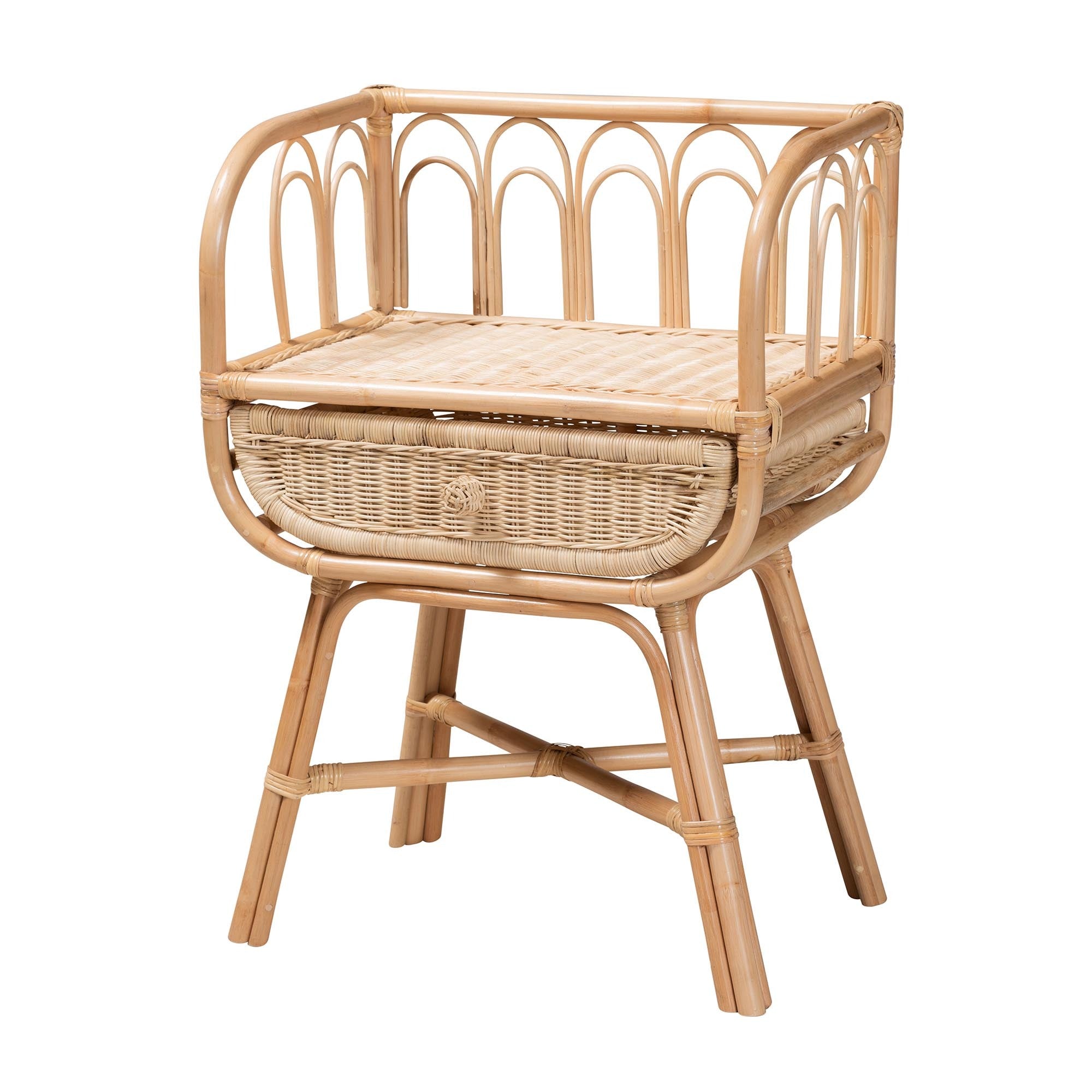 Table de chevet bohème en rotin naturel avec tiroir et étagère ouverte
