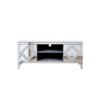 Meuble TV de 150 cm avec portes miroir en losange et rangement pour téléviseurs jusqu'à 65 pouces