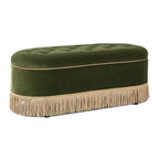 Banc de rangement ovale en velours capitonné et franges à paillettes