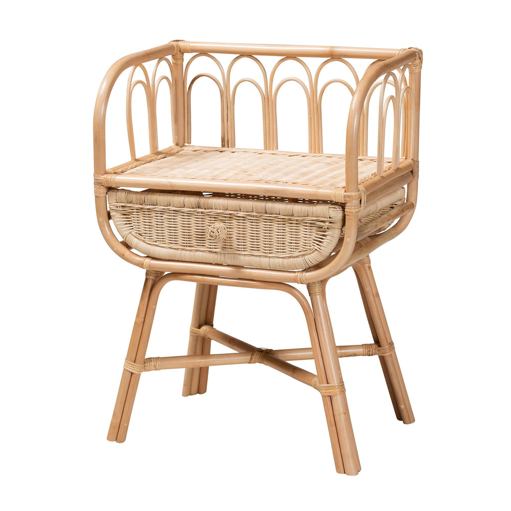 Table de chevet bohème en rotin naturel avec tiroir et étagère ouverte