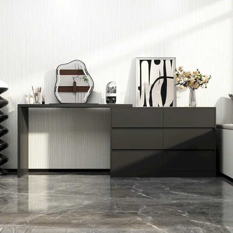 Commode pivotante 32,7H et bureau coiffeuse 6 tiroirs Blanc/Noir