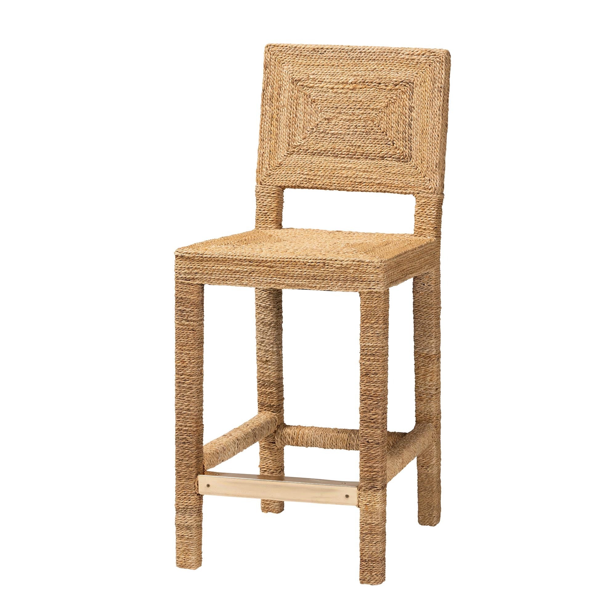 Tabouret de comptoir en jonc de mer et acajou