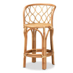Tabouret de comptoir en rotin naturel tressé à la main avec dossier incurvé et repose-pieds circulaire