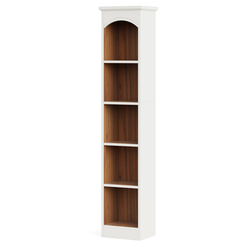 Bibliothèque Vintage Blanche et Chêne à 5 Niveaux avec Arches
