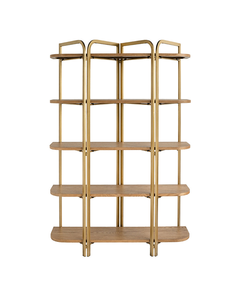 4-Meuble de rangement à cinq niveaux en bois avec placage en frêne et structure en fer festonné