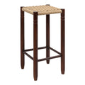 Tabouret de bar sans dossier en teck, fait main, style bohème décontracté, avec assise en rotin synthétique tressé