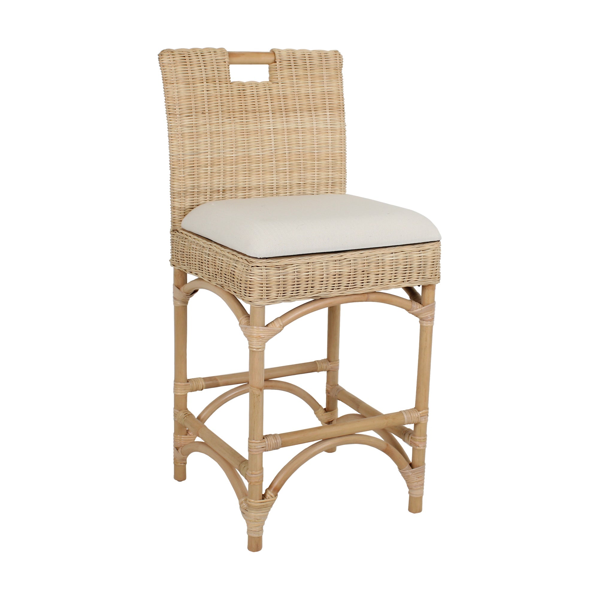 Tabouret de comptoir en rotin naturel tressé avec poignée