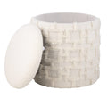 Ottoman de rangement carré en tissu tissé main écru