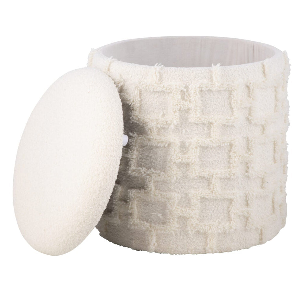 Ottoman de rangement carré en tissu tissé main écru