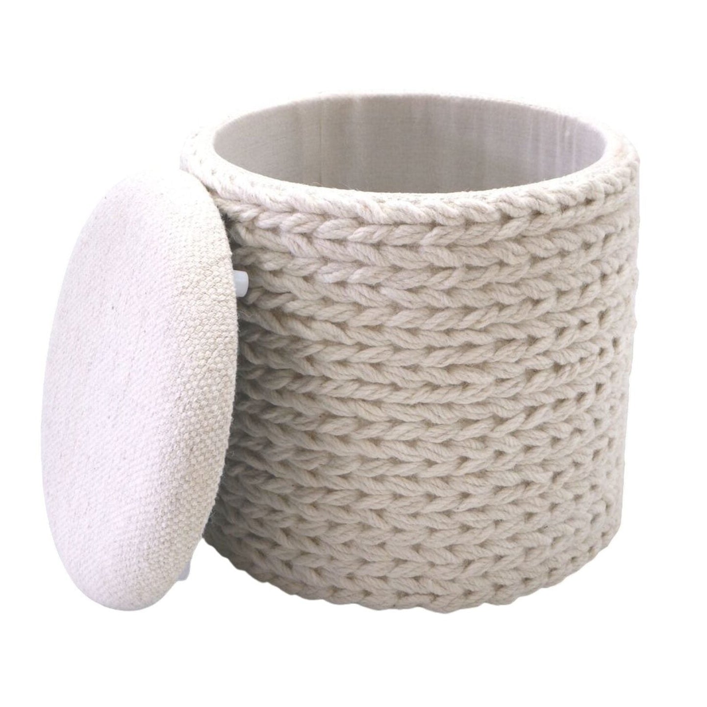 Pouf de rangement en tissu tressé à la main, couleur ivoire