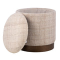 Pouffe de rangement tissé uni beige avec base en métal martelé
