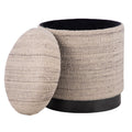 Ottoman de rangement tressé à la main gris naturel avec base en métal noir mat