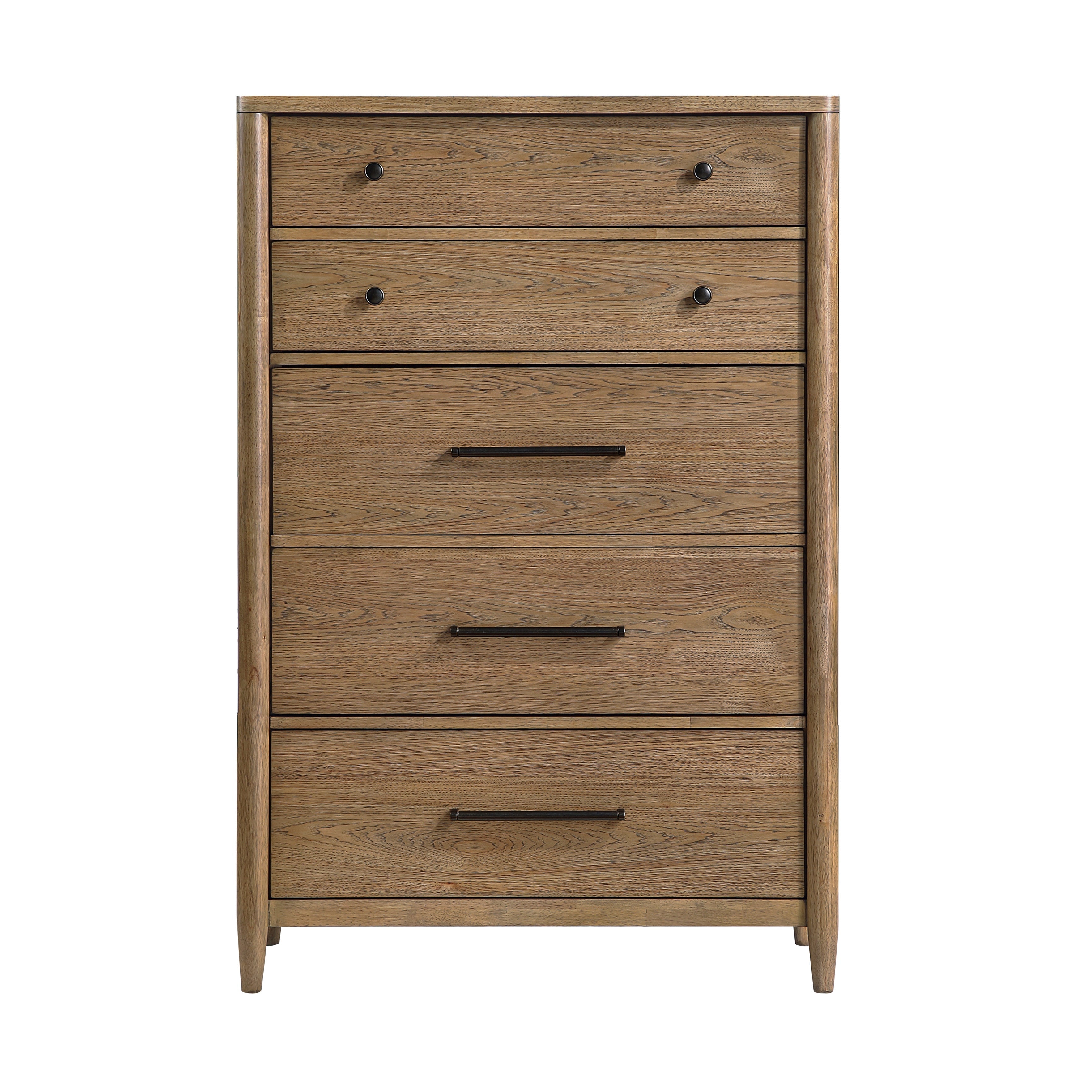 Commode à 5 tiroirs en placage de hickory avec tiroir inférieur doublé de cèdre