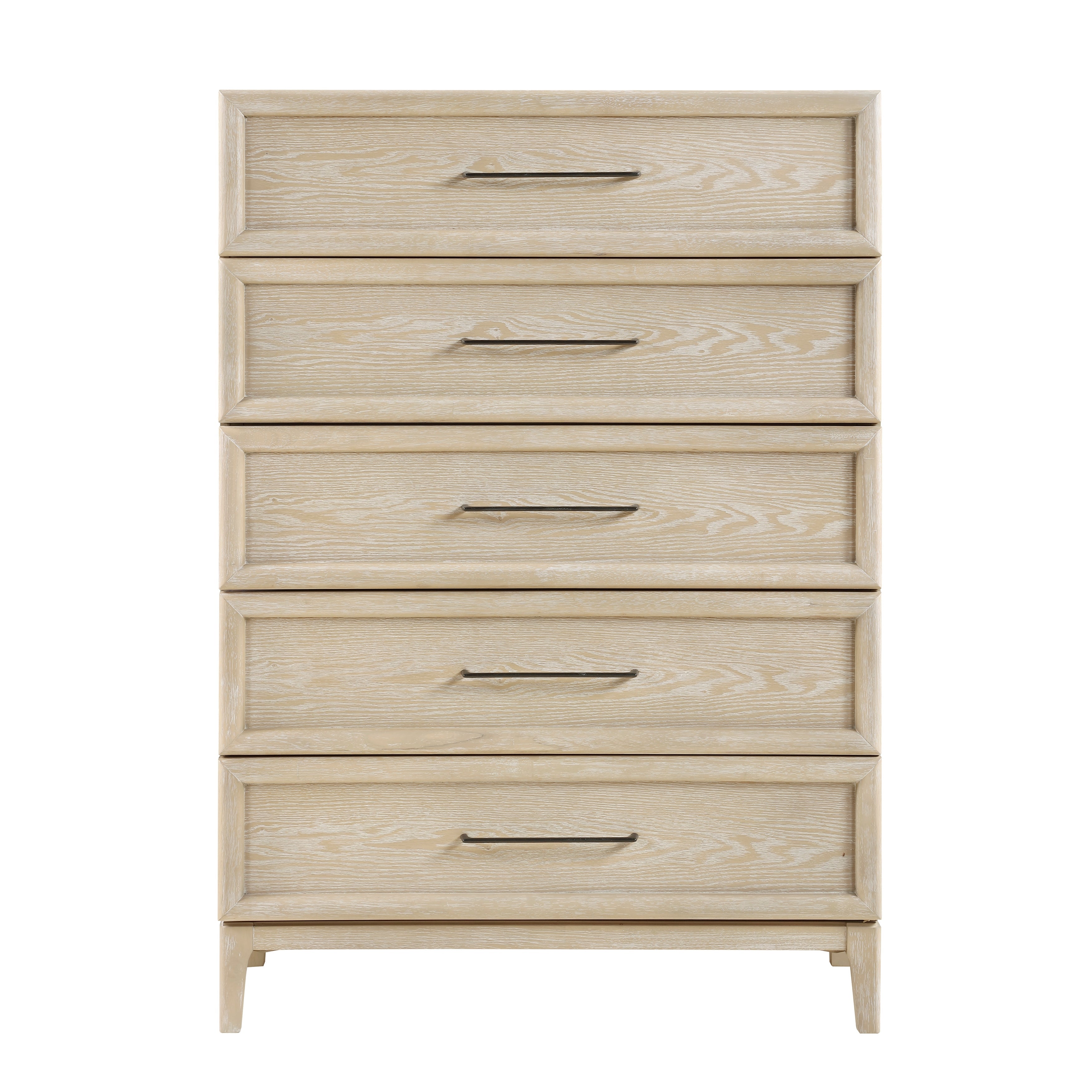 Commode haute à 5 tiroirs en placage de chêne avec assemblages à queue d'aronde