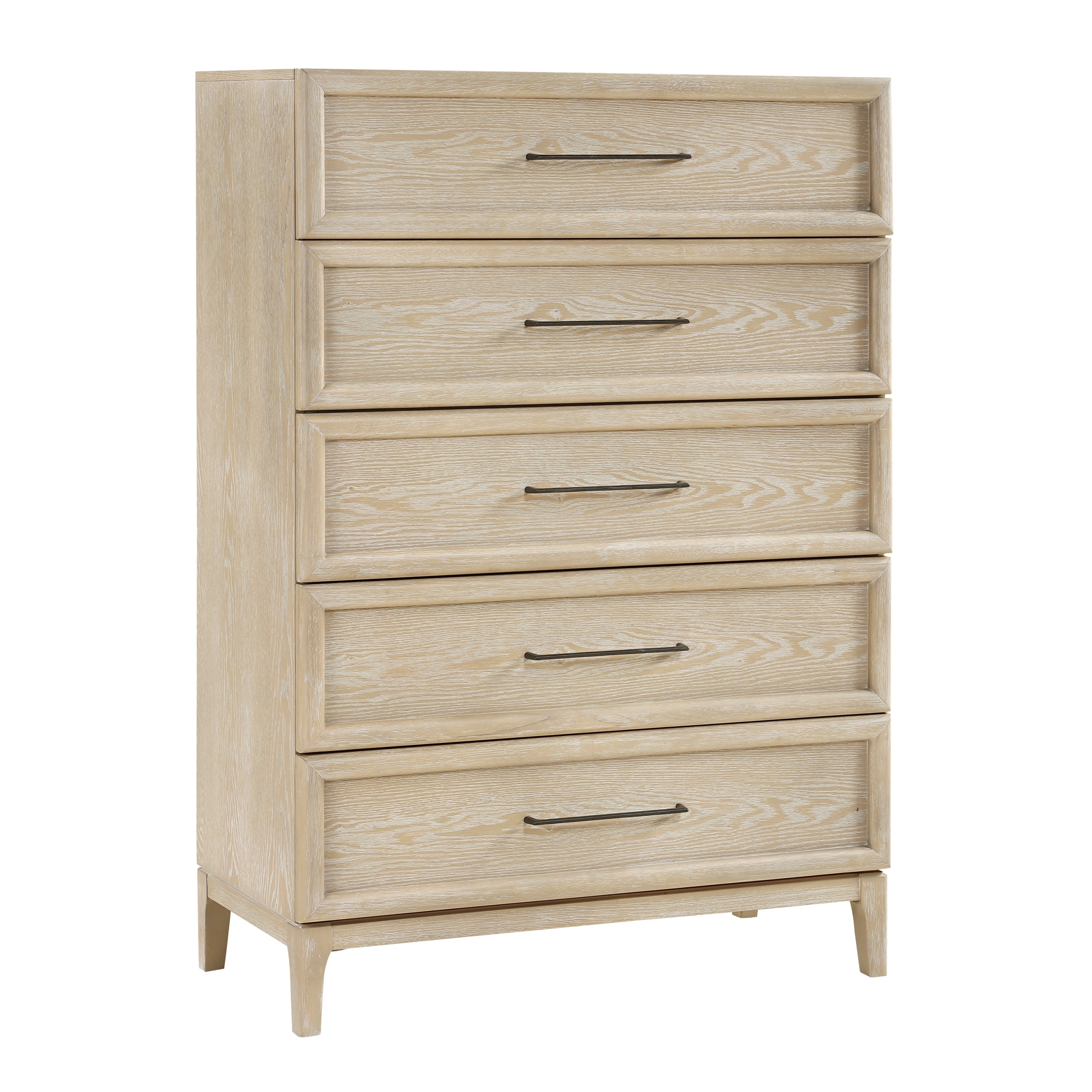 Commode haute à 5 tiroirs en placage de chêne avec assemblages à queue d'aronde