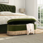 Banc de rangement ovale en velours capitonné et franges à paillettes