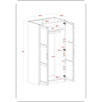 Armoire urbaine à 2 portes 100 % en bois massif avec portes pleines et portes miroir