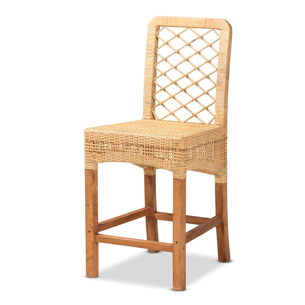 Tabouret de comptoir en rotin et bois d'acajou