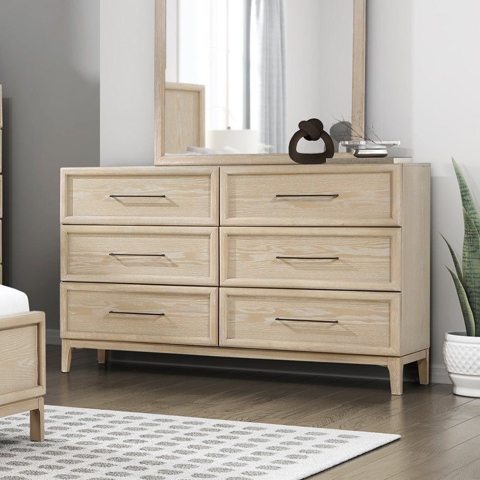 Commode large à 6 tiroirs en placage de chêne avec glissières à billes