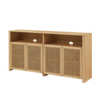 Buffet bahut de rangement en rotin style Mid-Century Modern 63 po