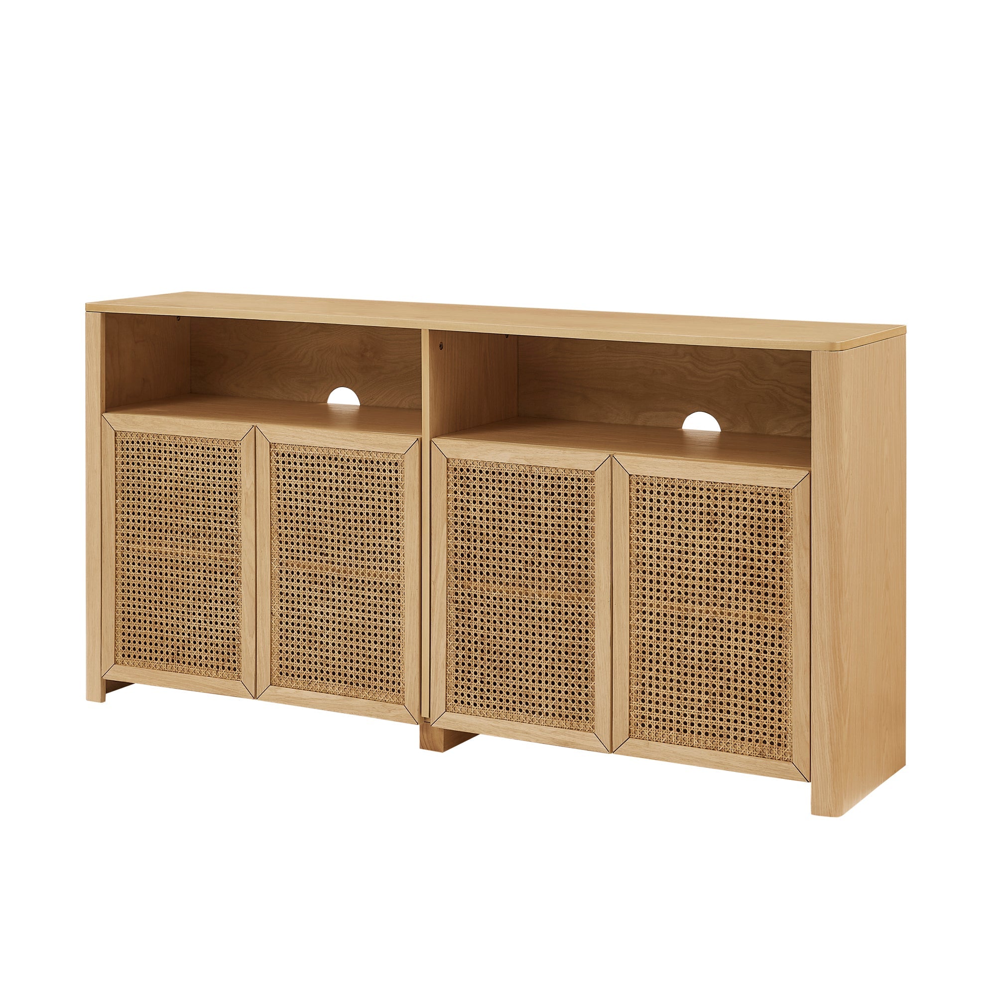 Buffet bahut de rangement en rotin style Mid-Century Modern 63 po