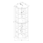 Vitrine d'angle à 6 étagères avec lumières, miroirs et étagères réglables, merisier