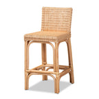 Tabouret de comptoir en rotin tressé à la main avec cadre carré et repose-pieds intégré