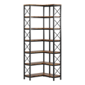 Étagère d'angle 7 niveaux en bois rustique marron et métal
