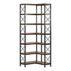 Étagère d'angle 7 niveaux en bois rustique marron et métal