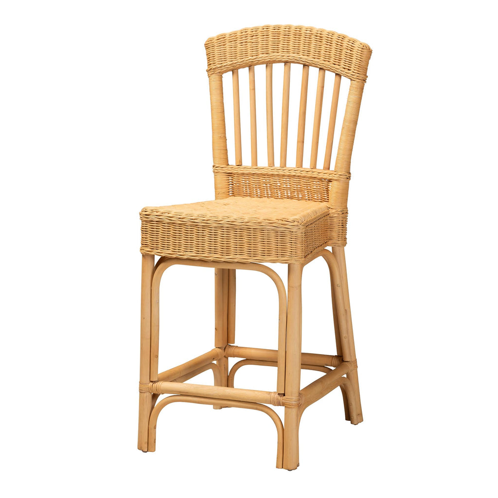 Tabouret de bar en rotin avec dossier classique à barreaux