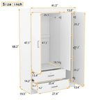 Armoire penderie 3 portes avec miroirs, étagères et 2 tiroirs