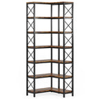 Étagère d'angle 7 niveaux en bois rustique marron et métal