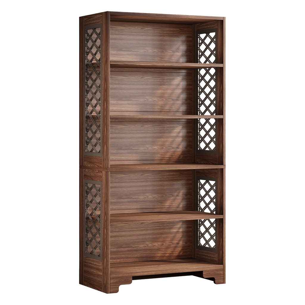 Étagère Mid-Century 6 Niveaux Marron Vintage avec Design en X