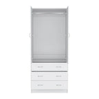 19 Armoire moderne à deux portes avec 3 tiroirs et 1 tringle de penderie pour chambre à coucher