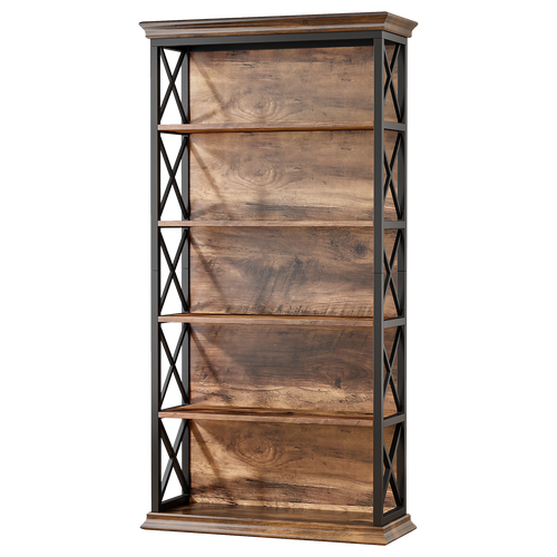 Étagère à 6 niveaux marron et noire de style industriel avec motif en X