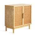 Meuble de rangement d'appoint en rotin avec étagère réglable et portes en cannage