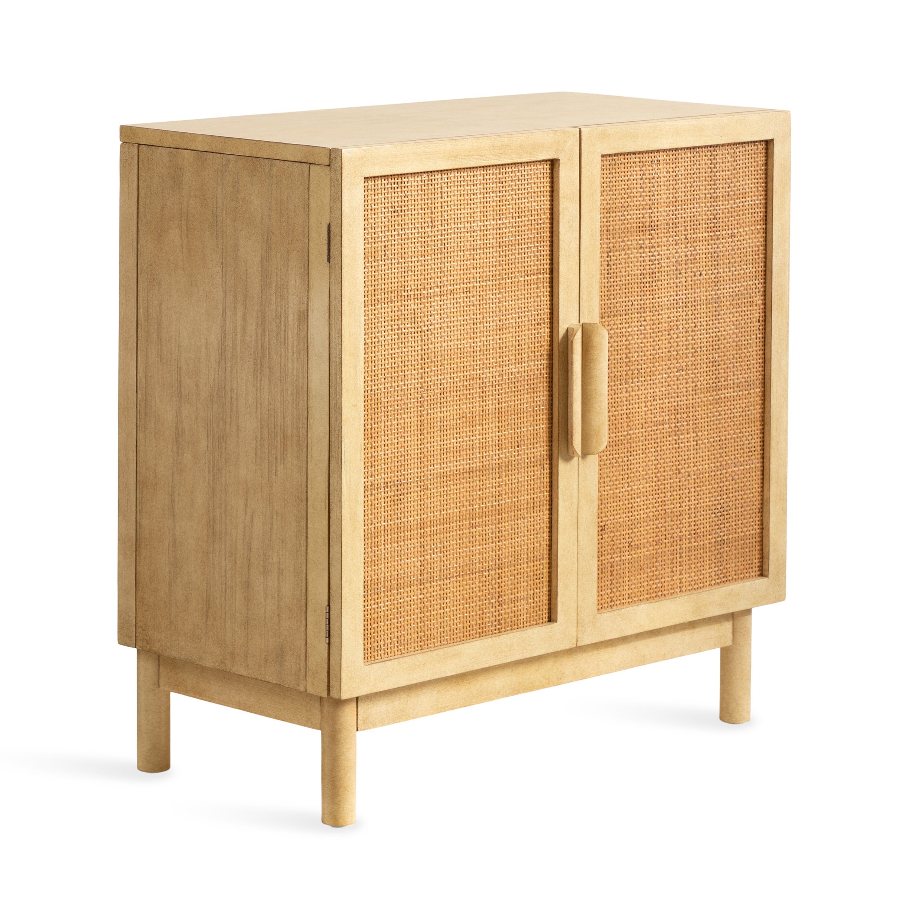 Meuble de rangement d'appoint en rotin avec étagère réglable et portes en cannage